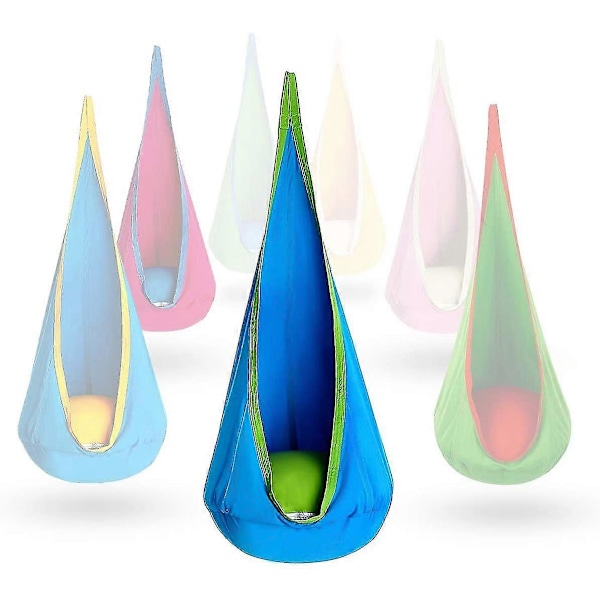 OUTREE Pod Swing Stol for Barn 100% Bomull Hengekøye Stol for Innendørs og Utendørs bruk blue