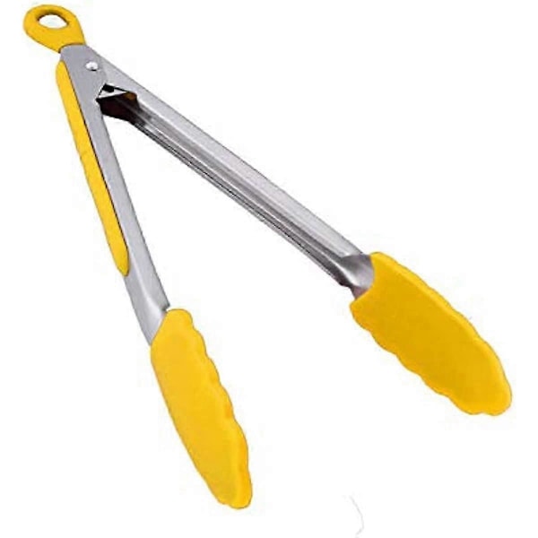 Køkkentang Madlavning Salat Madservering Silikone BBQ Tang Rustfrit Stål Håndtag Redskab 25 cm (Gul)