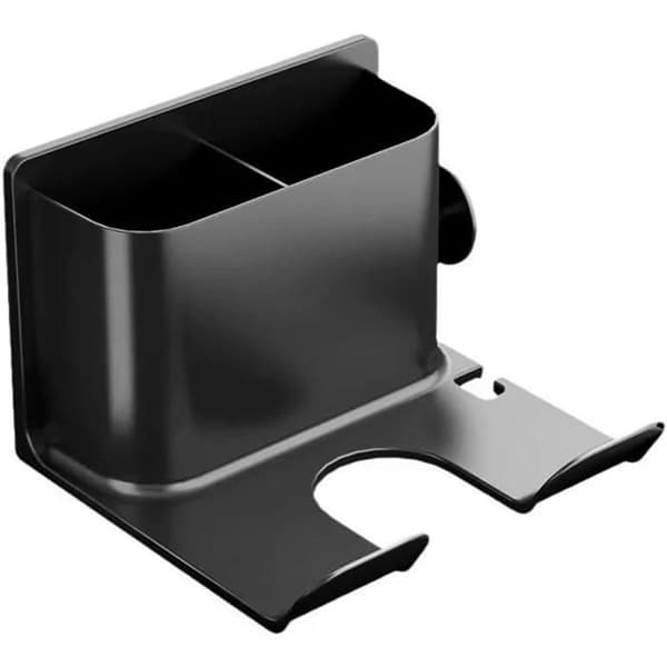 Vægmonteret hårtørrerholder - 1 stk. - Robust sort metal - Krogmontering uden boring - Badeværelsesopbevaring