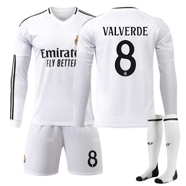 Real Madrid Barn Hemmaställ 2024-2025 Höst & Vinter Nr 10 Strumpor + Skydd 22 MBAPPE No 9 socks 26