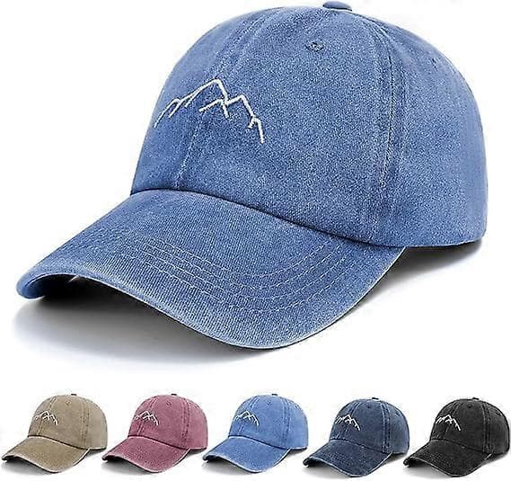 Baseball Cap Herre - Vintage Vasket Far Hat Peak Cap Justerbar Bomuld Blue