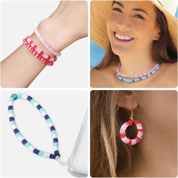 Lera Pärlor för Armband Tillverkning, Pärlor Polymerlera Pärlor, Platta Runda Skiva Lera Pärlor för Smycken Tillverkning (6mm) Blue