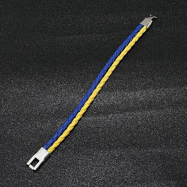 Blå gul patchwork ukrainsk flag farve armbånd simpelt flettet læderarmbånd, 2024 Ping
