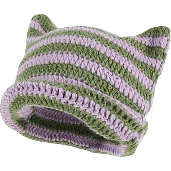 Damernas Kattmössa i Stickad Kroka med Öron Stickad Vintervarm Elastisk Hatt Slouchy för Flickor Vuxna Barn Purple