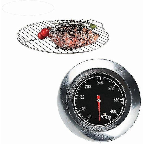 Termometer i rustfrit stål, metaltermometer, til grill i rustfrit stål, gasgrill, (60c -430c)