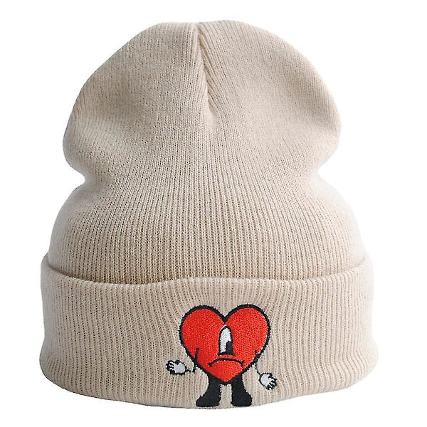 Bad Bunny Broderet Beanie Voksne Vinter Strikket Ribbet Skull Cap