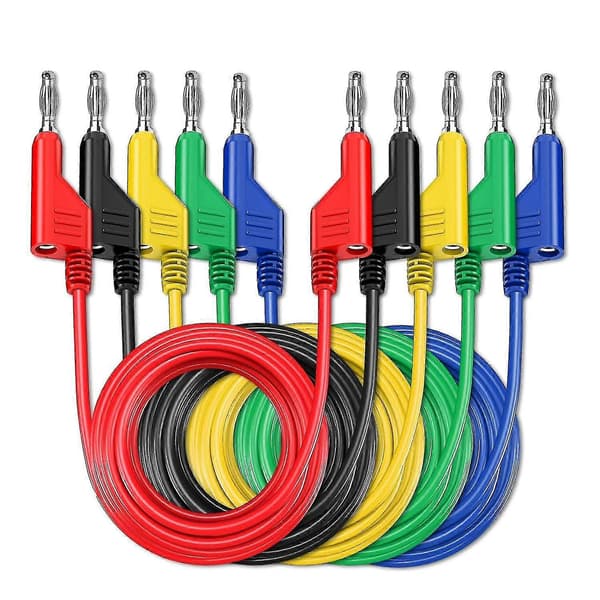 5 stk. Dobbel 4 mm bananplugg multimeter testledninger, stablebare kobberplugger pluggbare myke kabler 1 m ledning for elektrisk testing i laboratorium -Yx