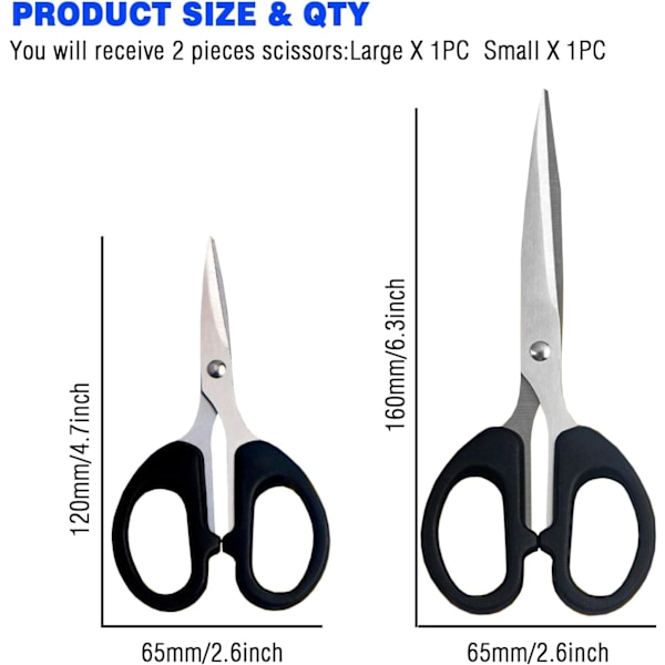 2 st lätta saxar svarta saxar tygsaxar raka rostfritt stål multifunktionella hantverkssaxar för kontor, hem, skola, gör-det-själv-hantverk