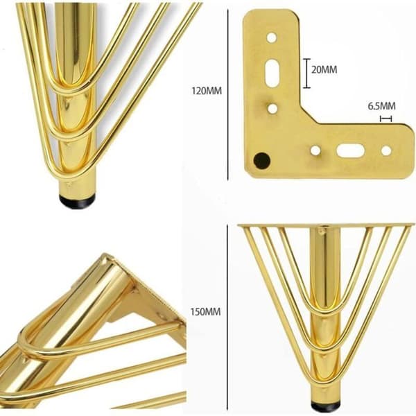 4 Møbelben i Guldmetal, Moderne Chic og Elegant Udskiftningsben til Sofa, 15 cm Ben til Sofabord, TV-møbel, inkl. skruer