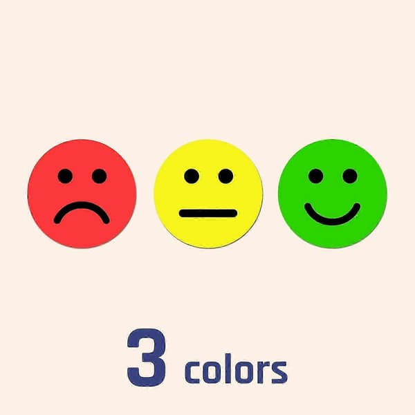 1200 ark - 2,54 cm glada/ledsna smiley-ansikte beteende-emotionsdekaler, röd/gul/grön