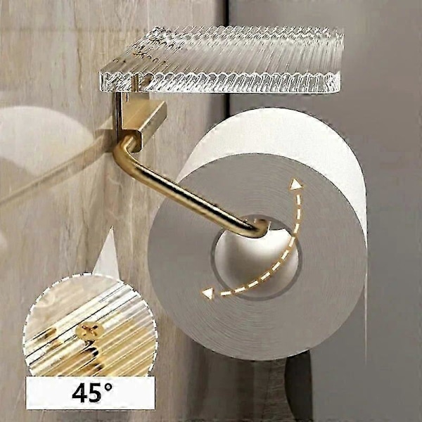 Luksus Guld Toiletpapirholder med Hylde Ingen Stansning Akryl Rulle Papirholder Vævsholder Badeværelsestilbehør Badeværelse Gold