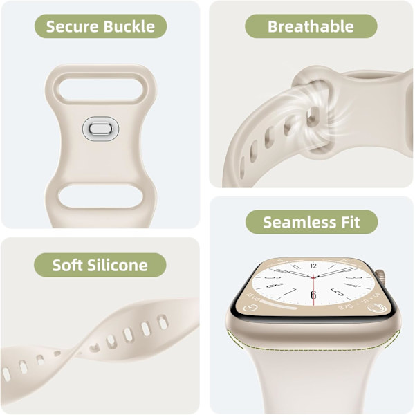2-pack sportband kompatibel med Apple Watch-band, dam och herr, uppgraderat mjukt silikonband, ersättningsarmband för iWatch Series Pine Needle Green/Starlight 38/40/41mm