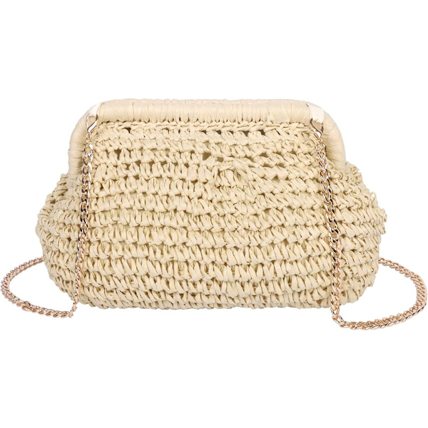 Strå Clutch Taske til Kvinder, Crossbody Raffia Clutch Taske Strå, Skuldertasker Kvinder Strå Clutch (Beige)