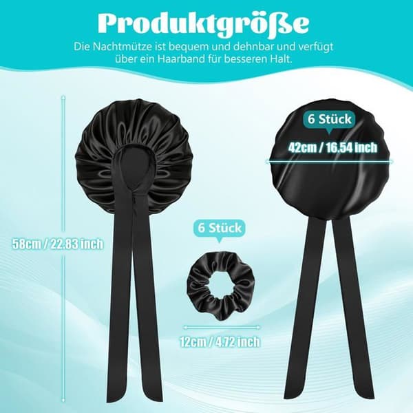 Satin-nattehue - Pakke med 2 - Sort - 42 cm - Beskyttelse til krøllet og langt hår