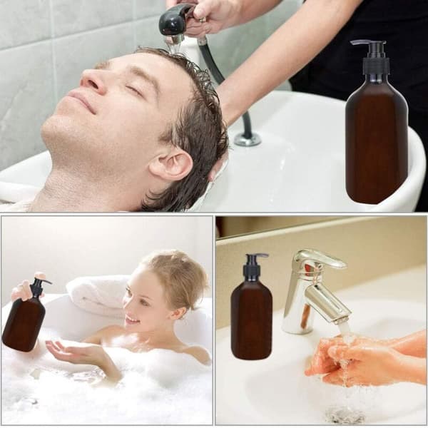 4-delade bärnstensfärgade dispenserflaskor, 500 ml bärnstensfärgade pumpflaskor, tomma bärnstensfärgade plastflaskor för lotion, duschgel, handtvål, tvättmedel