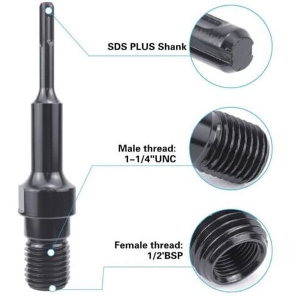 SDS Plus Adapter, 1 1/4\" UNC til SDS Plus Adapter, Kerneboreadapter