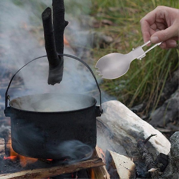 TCGG-Fleksibel Campingbestik i Rustfrit Stål, Bærbar Campingbestik Rejseudstyr til Udendørs Picnic