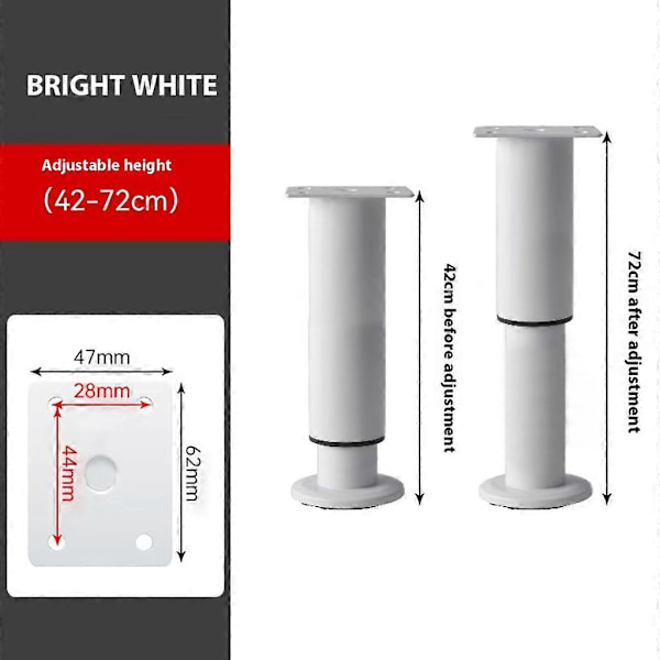Helposti asennettava 4 pöydänjalan sarja, korkeussäädettävä sopimaan erilaisiin kodin tyyleihin White 42cm-72cm