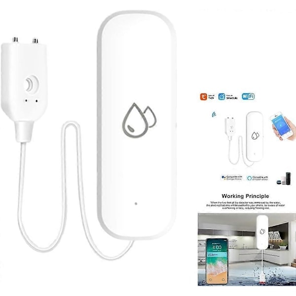 2 st Vattenläckagedetektorer, Tuya Smart Home Wifi Vattenläckage Immersionssensordetektor, App Alarmkontroll