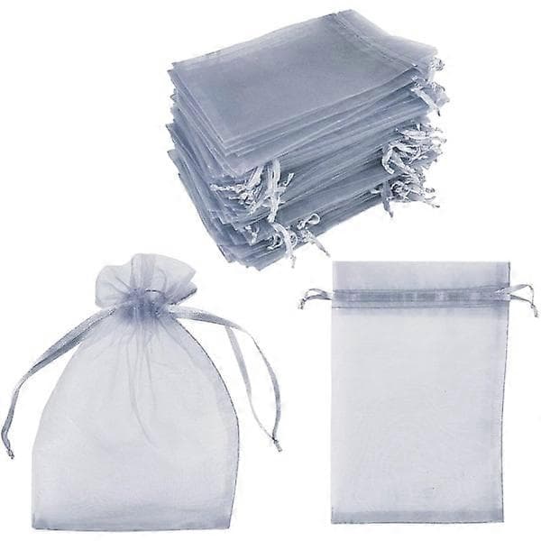 Små presentpåsar med dragsko Organza 25-pack 7x9 cm Grå
