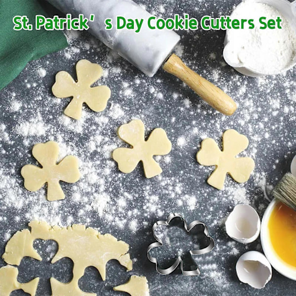 Kløver Kakeform Sett (4 stk) Shamrock Kakeform St. Patrick's Day Vårfest Dekorasjoner Irsk Shamrock Form Kakeformer for Baking (Stai