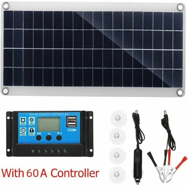 300W 12V solcellepanel, 23 % konverteringseffektivitet, med 60A ladekontroller, for bobiler og yachter