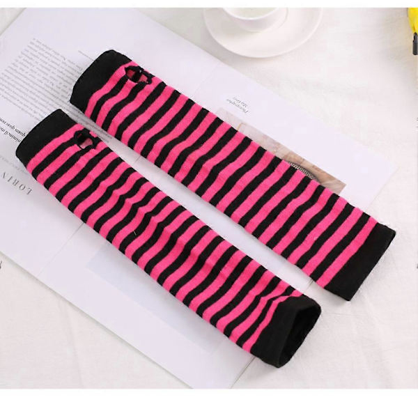 Fingerlösa Handskar Stilren Längd 31cm Vinter Armvärmare Vinteraccessoarer Rose red Black stripe