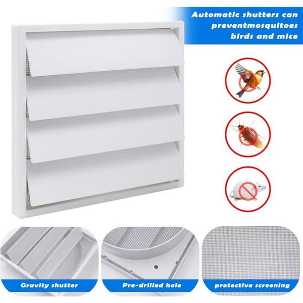 Ventilationsrist - 1 enhed - Hvid ABS - Tilbageløbsventil - Badeværelse Køkken - 175x175mm