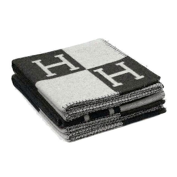 Strikket Kunstig Ull Kasjmir Varmt Pledd Sofateppe Black white