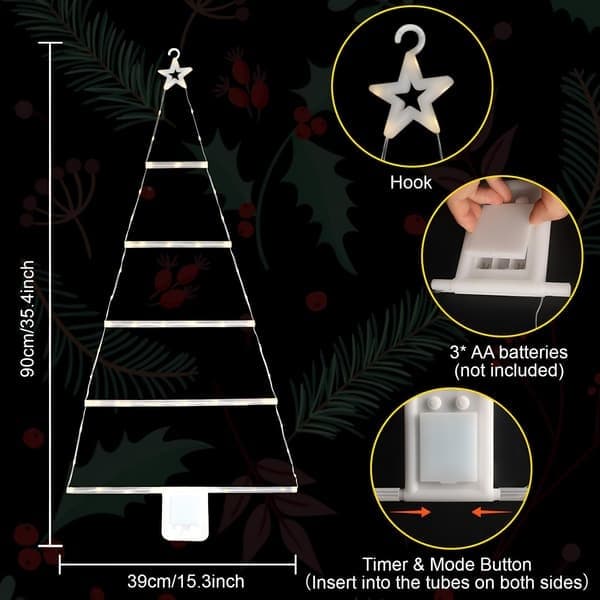 Elektriske juletrelyslenker, 0,9M 75LED trinnlyslenker batteridrevne med timer, 8 moduser, vanntette trinnlyslenker
