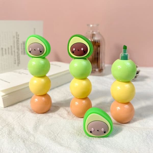3-i-1 Highlighter, Pastel-farver, Grøn, Gul, Orange, Hurtigtørrende, Avokado-tema