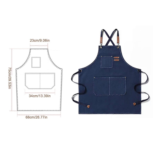 Kestävä Canvas Ristiselkäesiliina 3 Taskulla Miehille ja Naisille blue