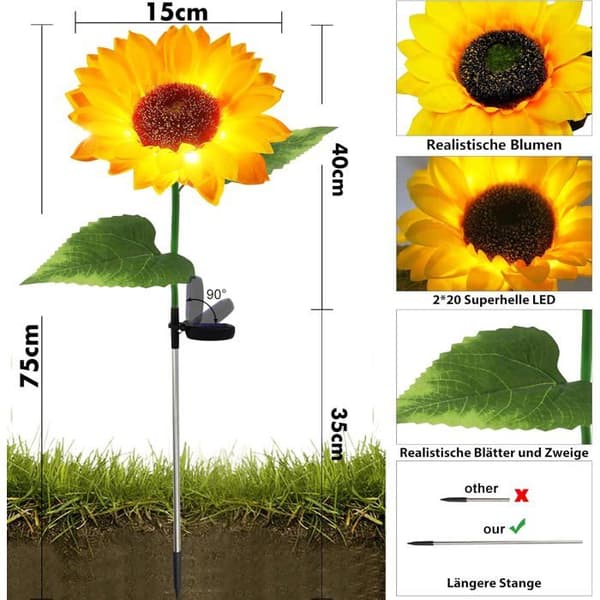 2 stk. solcellelamper til udendørs dekoration, solcellelamper til haven, blomsterdekoration, vandtæt solcellelampe