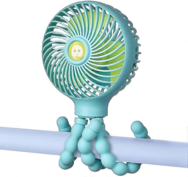 Bærbar Mini Klapvognsventilator Genopladelig Kølende Blæser i Blæksprutte Design til Baby blue