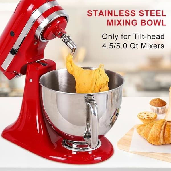 5L røreskål i rustfrit stål til KitchenAid-mixer med vippehoved - kan vaskes i køkkenet