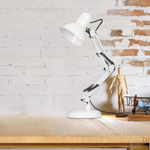 Skrivebordslampe, Leddet arm, Leselys, E27, Metall, Hvit, 50 x 27 x 15 cm