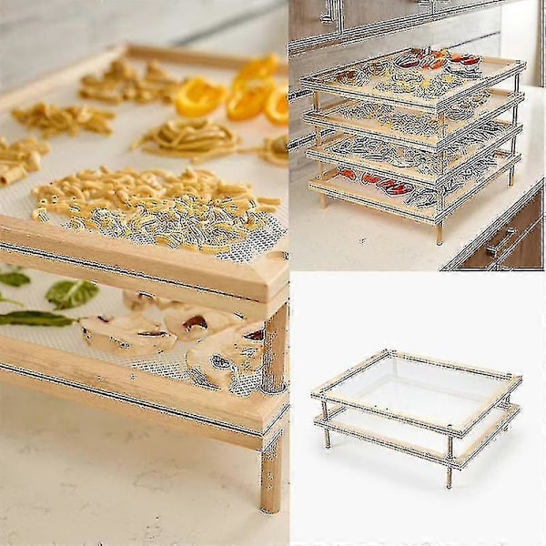 Træ Pasta Urte Tørrestativer Multipurpose 2-lags Madtørrer Holder Praktisk -Sy Double Layer