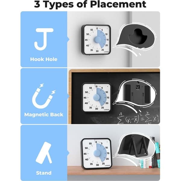 10 cm visuel timer, 60-minutters nedtælling med stort display til børn og voksne, lydløs timer til køkken, skole, kontor, batteri inkluderet (blå)