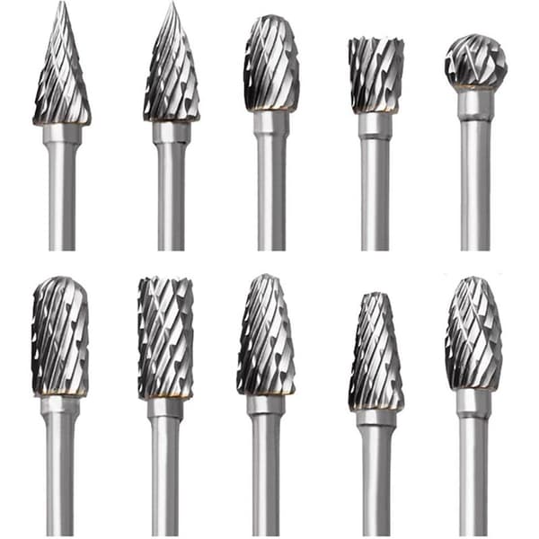Wolframcarbid Fræsejernssæt til Dremel, 10 Stykker Dobbelt-Skærende Roterende Bits med 1/8\" Skaft til Træudskæring, Gravering, Boring