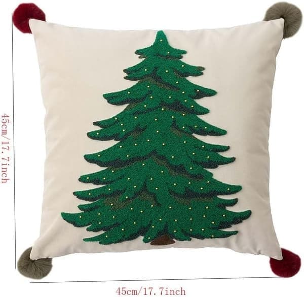 45x45 cm Brodert Juletrepute - Festlig Dekorasjonspute for Sofa og Seng Red