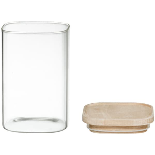 Set med 4 förvaringsburkar i glas och trä med lufttäta, stapelbara lock, Atmosphera -