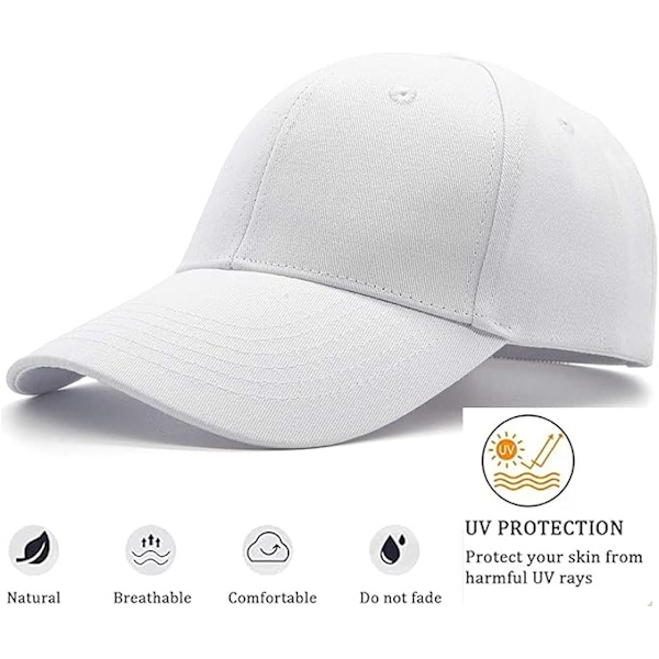 Baseball Cap Polo Style Klassisk 6 Panel Justerbar Sport Solid Solhat Japansk stil stor hovedomkreds til mænd og kvinder White