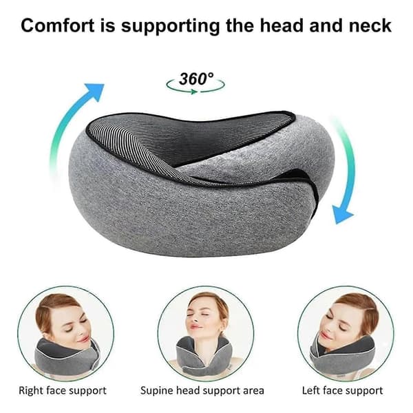 Nackkudde i Memory Foam för Resor, 360 Graders Stöd, U-formad Flygplanskudde med Justerbar Fästtejp, Sovkudde QingHai Dark Gray