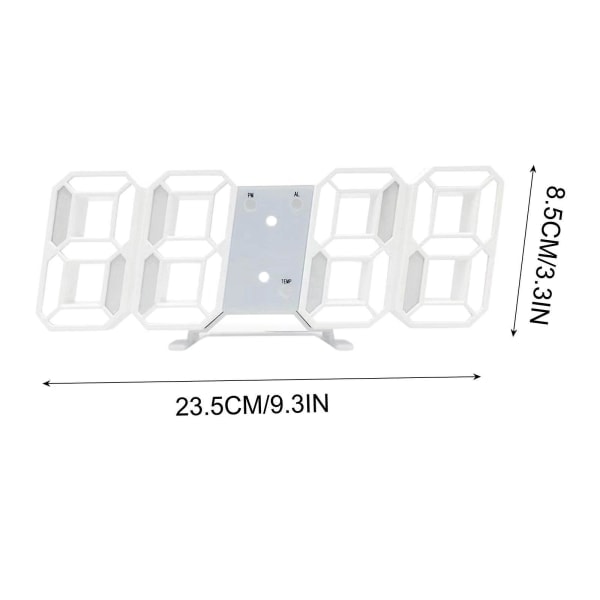 LED Digital Display Veggklokke Lysende Nattmodus Justerbar Elektronisk Bordklokke Veggklokke Dekor Stue LED Klokke [dB} Hvit White