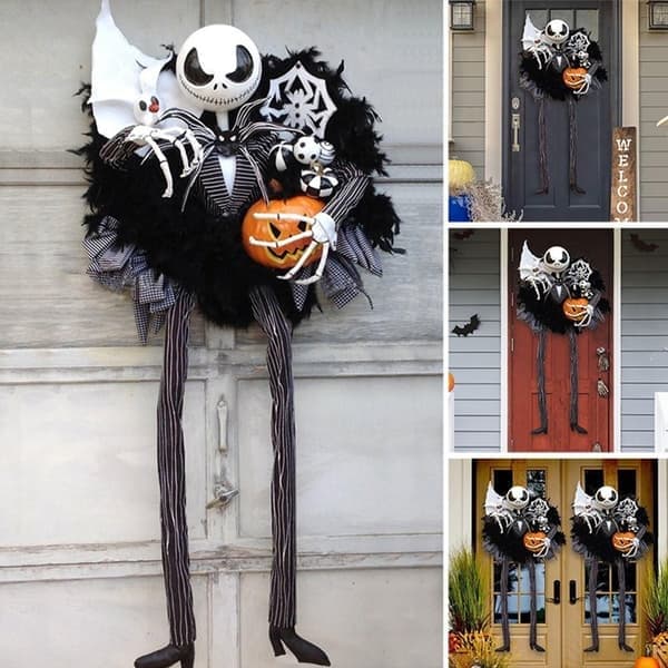 Halloween Dørkrans Mareritt Julefestdekorasjon Svart