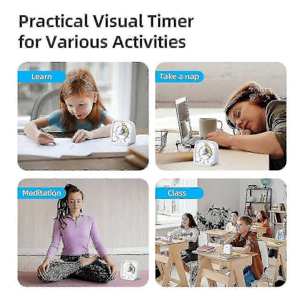 60-minutters visuel timer med natlys, nedtællingstimer, Pomodoro-timer med regnbuemønster, velegnet til børn og voksne B