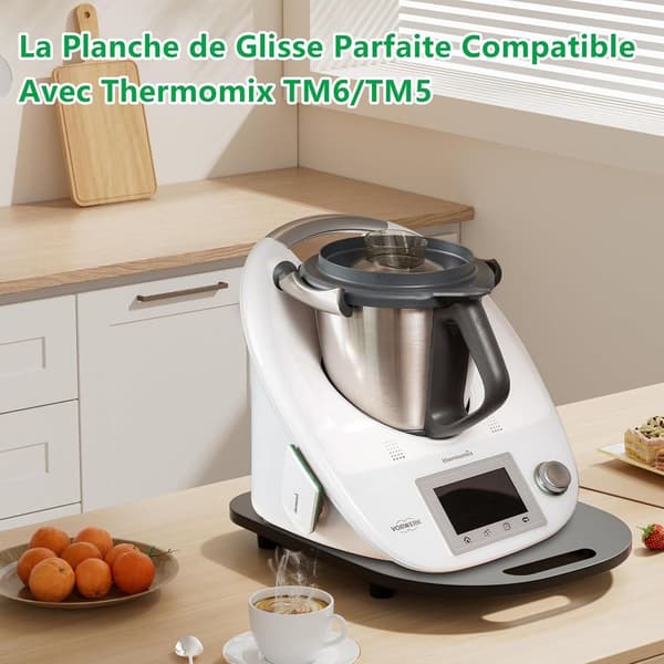 Mat mat akryl skydebræt til Thermomix TM6 TM5: Skyder til nem bevægelse, tilbehør til Thermomix foodprocessor, hurtig bevægelse (sort)