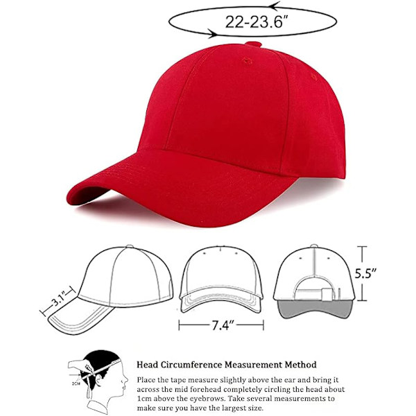 Baseball Cap Polo Style Klassisk 6 Panel Justerbar Sport Solid Solhat Japansk stil stor hovedomkreds til mænd og kvinder Red