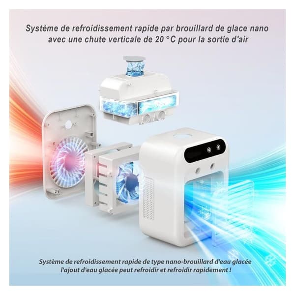 Stille bærbar aircondition, 500 ml luftkøler, 2 vindhastigheder, 2 spraytilstande, mini aircondition til soveværelse, kontor