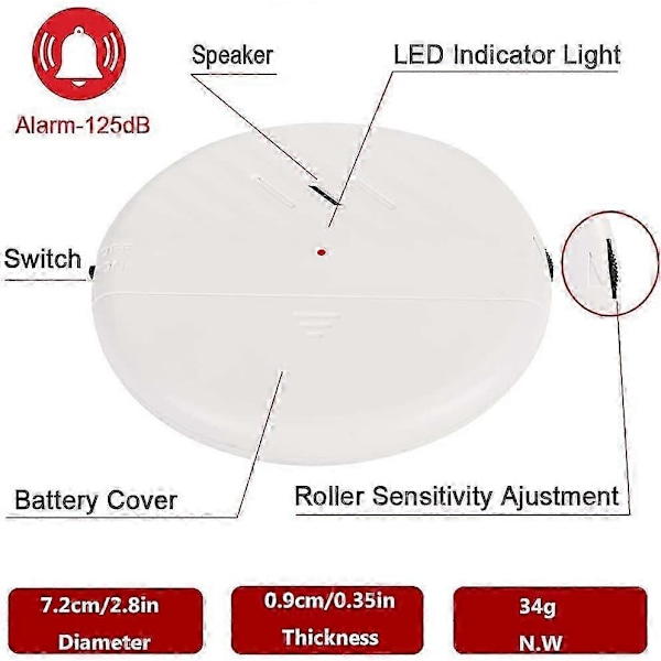 Glasbrottslarm 125dB Fönstervibrationsdetektor Sensorlarm 3-pack Ultratunn Stöldskyddslarm för Dörr och Fönster med Justerbar Känslighet